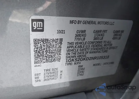 2022 GMC Yukon Xl 4Wd Slt z USA, uszkodzony, nr VIN 1GKS2GKD2NR105318